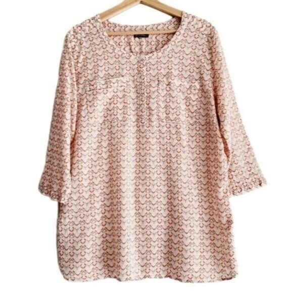 EDDIE BAUER \ Light Seersucker Blouse Top Pink Salmon & Cream Sz L - Picture 1 of 7